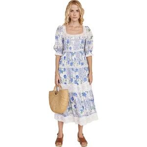 Hunter Bell Blue Floral Medallion Evelyn Midi Dress